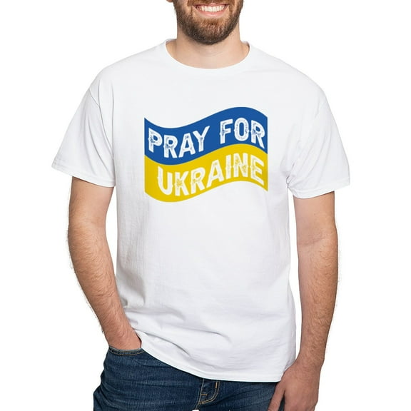 CafePress - Pray For Ukraine T Shirt - Men's White Classic Cotton T-Shirts