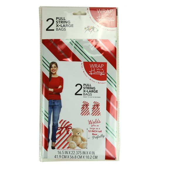 Red, Green, White Stripe Pull String Sack by Wrap-In-A-Hurry
