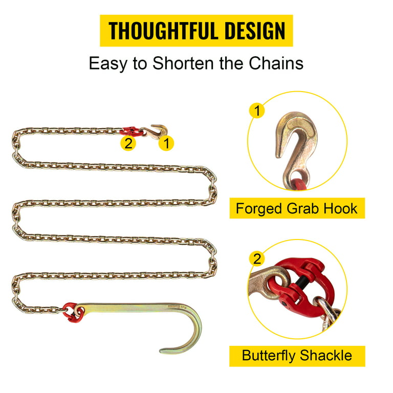 VEVOR J Hook Chain, 5/16 in x 10 ft Bridle Tow Chain, G80 Bridle Transport,  do a barrel roll x10 