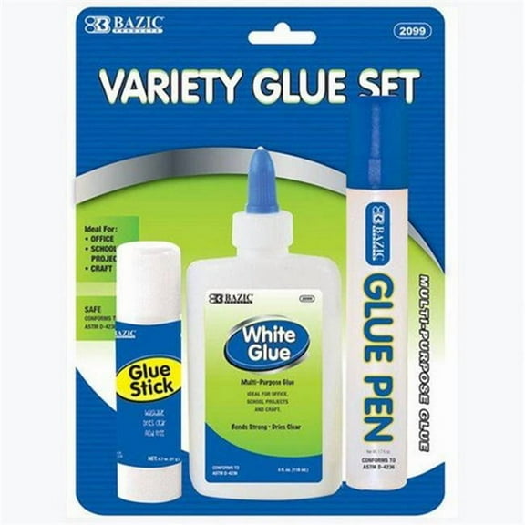 Bazic  Assorted Glue Sets (3/Pack) Case of 24