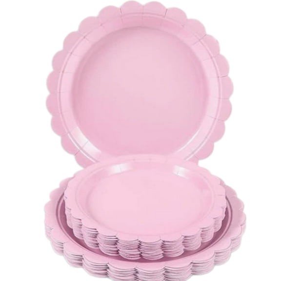 FTsdfkl Pink Scalloped Disposable Paper Plates, Compostable Sturdy Dinner Plates For Dessert Birthday Party Serving