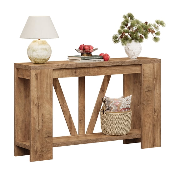 47" Farmhouse Console Table with Storage Shelves, Narrow Sofa Table for Entryway, Hallway & Living Room, Rustic Wood Grain