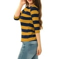 thumbnail image 4 of Camisetas de rayas para mujer Inspire Chic, corte ajustado, mangas de codo, cuello barco, talla L, mostaza y azul marino, 4 of 7