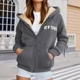 thumbnail image 4 of New York Hoodies for Women Fall Winter Long Sleeve Fleece Lined Zip Up Graphic Hooded Sweatshirt Jacket with Pockets, 4 of 6