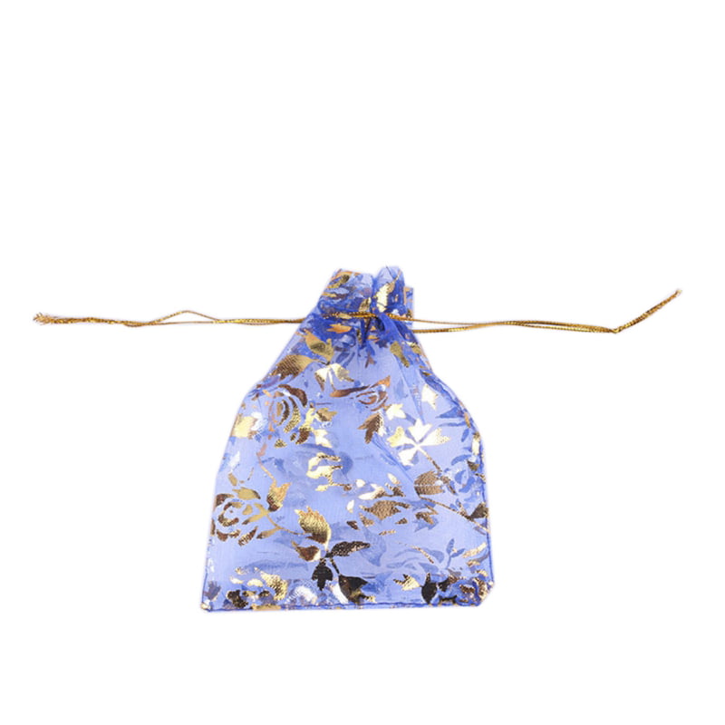 9x12 CM Drawstring Pouch Organza Bag Golden Flower Pattern Gift Bags 20 pcs/lot