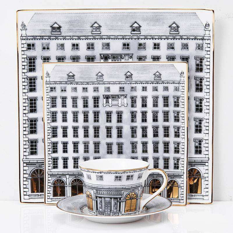 Swan Fort Classic Coffee Mug Hand Paint Gold Rim Cup Sets Espresso Cup and Saucer Phnom Penh Cup and Dish of Urban Architecture