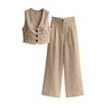 thumbnail image 7 of Guluxicc 2 Piece Womens Outfit Sets Sleeveless V Neck Button Down Vest with Wide Leg Pants Casual Matching Sets for Spring and Summer, 7 of 7