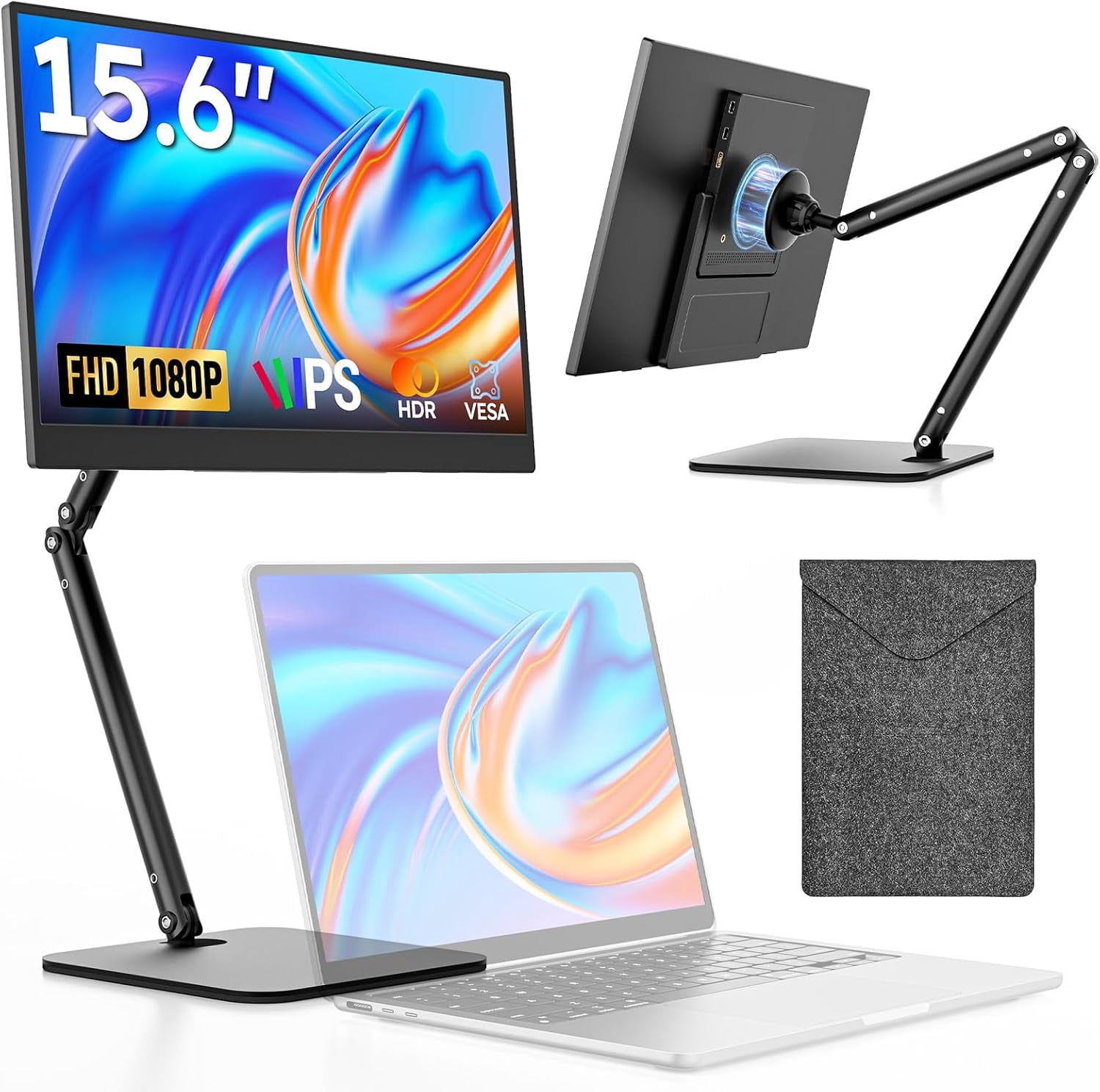 Dopesplay 15.6" FHD 1080p IPS Portable Monitor, Matte Screen, 60Hz, USB-C and Mini HDMI, Foldable Stand, Carry Case, Screen Extender for Laptop Mac PC Phone PS5 Xbox Switch