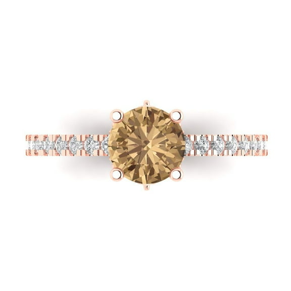 Clara Pucci 14K Rose Gold 1.47ct Champagne Solitaire with Accents Ring