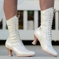 thumbnail image 2 of IUJSOY Womens Victorian Boots Mid Calf Boots Heel Lace up Pointed Toe Witch Boots, 2 of 4