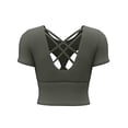 thumbnail image 6 of PInxai Womens Workout Tops with Built in Bras Round Neck Short Sleeve Crisscross Back Athletic Shirts Breathable Running Crop Tops, 6 of 7