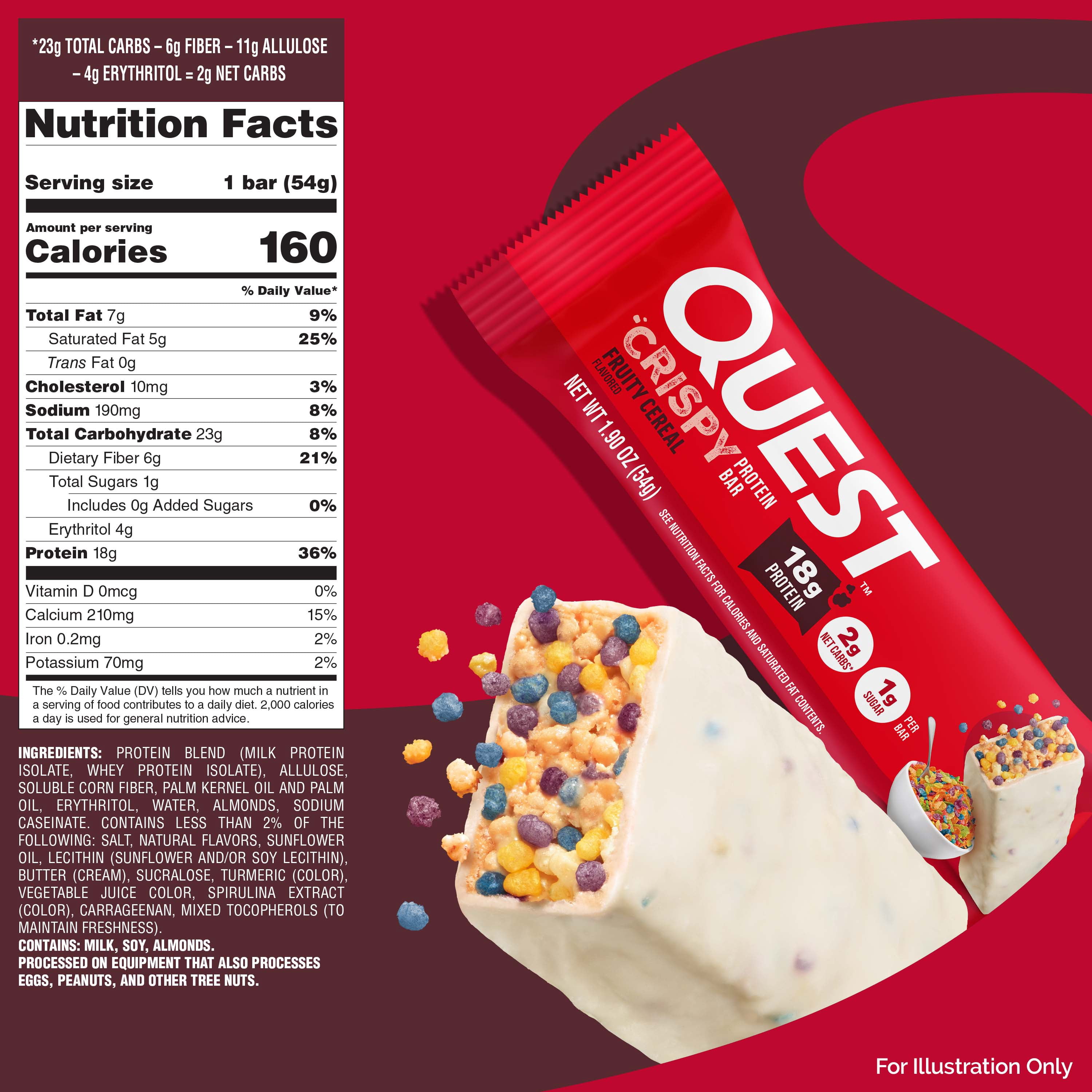 Quest Crispy Protein Bar, Fruity Cereal Flavor, 18g of Protein, 12 Count
