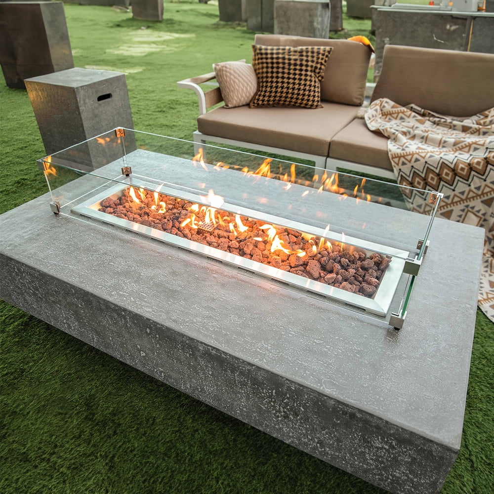 Elementi Hampton Gas Fire Pit for Outside Outdoor Fire Pit Table Smokeless Fire Pit Concrete Rectangular Fire Table Patio Heater Fireplace 45000 BTUs - Grey, 56 x 32 Inches
