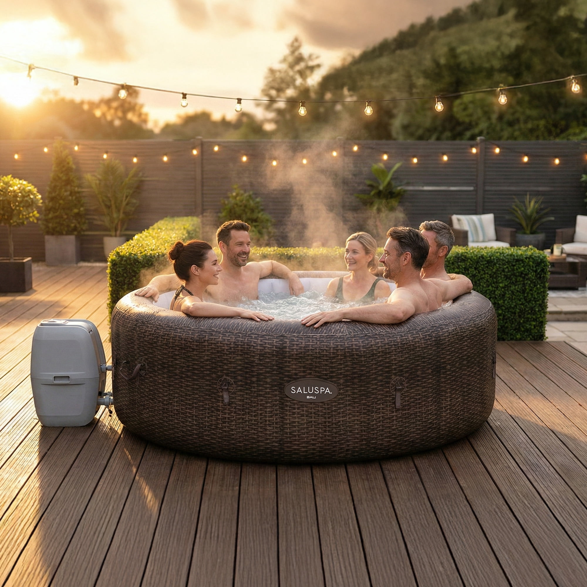 Bestway SaluSpa Bali 5-7 Person Inflatable Hot Tub, Round Energy-Efficient Spa, 85"x28"