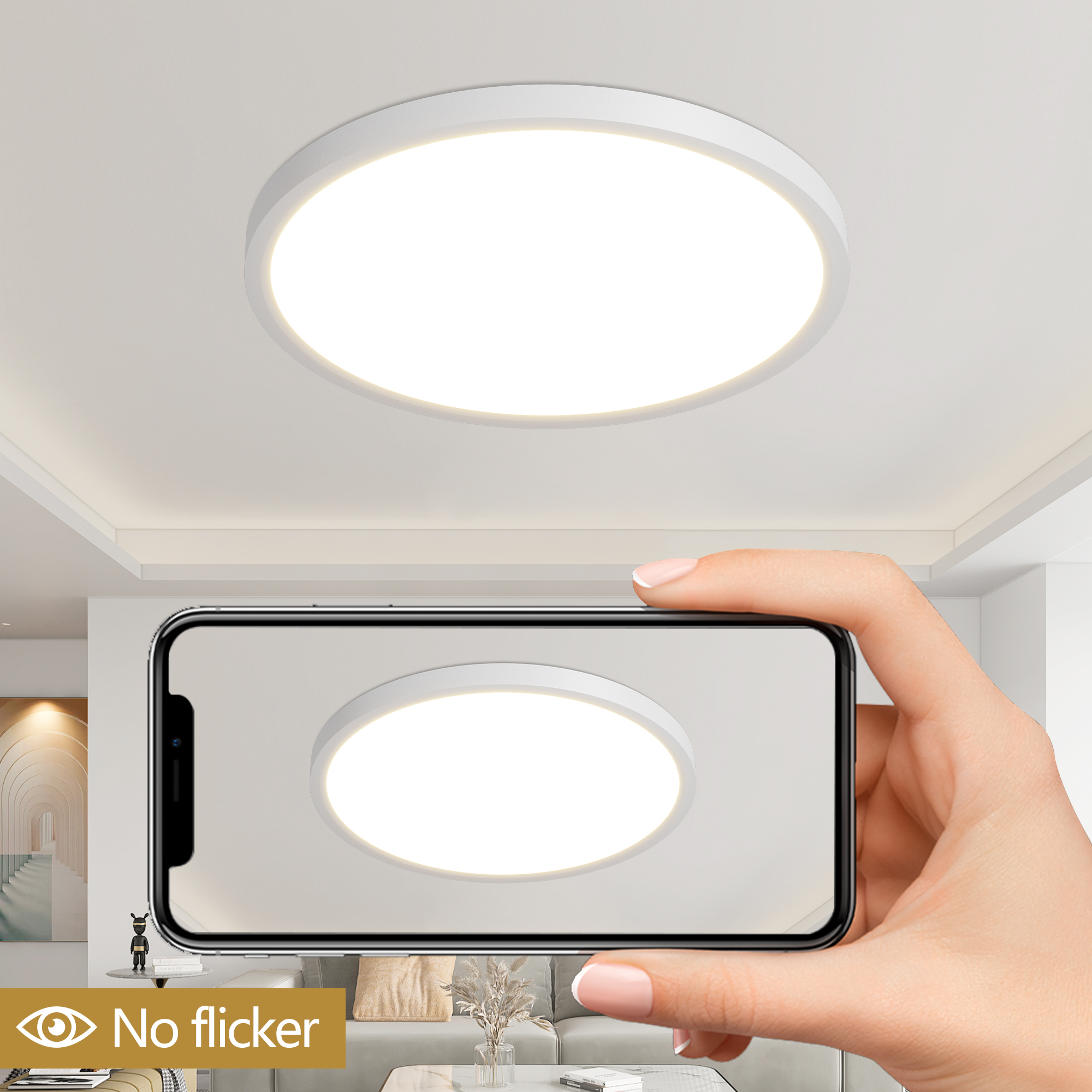 Leumius 6-Pack 12 Inch Dimmable LED Flush Mount Ceiling Light, 2700K-6500K Adjustable,24W 2880LM Modern Ultra Thin Flat Round Fixtures for Low Ceiling Bedroom Kitchen Hallway Basement Closet, White