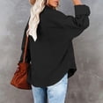 thumbnail image 5 of VISALY Women Button Up Collared Shirts Tunic Tops Loose Fit Tops Work Dressy Casual Basic Shirts Long Sleeve Wrinkle Free Blouse Smocked Shackets Jacket Solid Oversized Boyfriend Blouses Blue L, 5 of 8