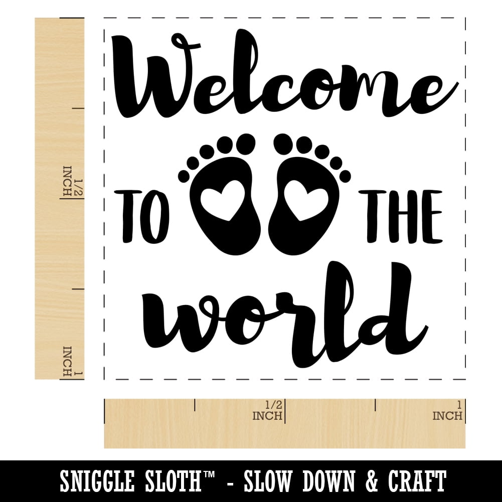 Welcome to the World Baby Shower Pregnancy Self-Inking Rubber Stamp Ink Stamper - Brown Ink - Small 1 Inch