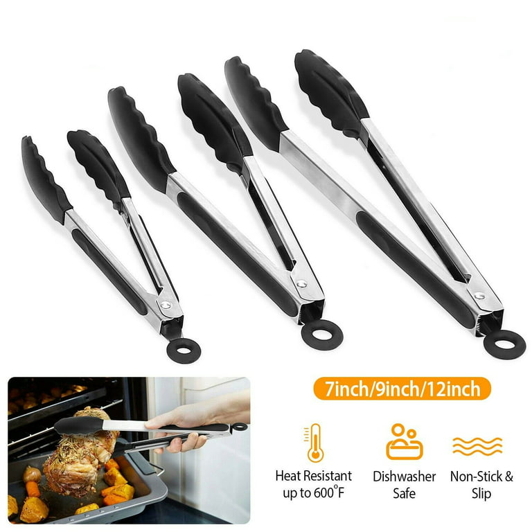  Silicone Tongs for Air Fryer, 2 Pack, Black Color