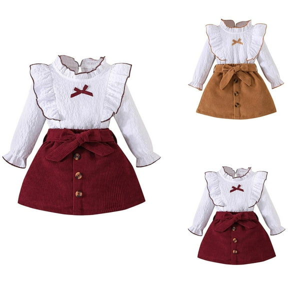Fesfesfes 2 Year Old Girl Clothes Girls Spring And Fall Round Neck Fashionable Solid Color Long Sleeved Skirt Set