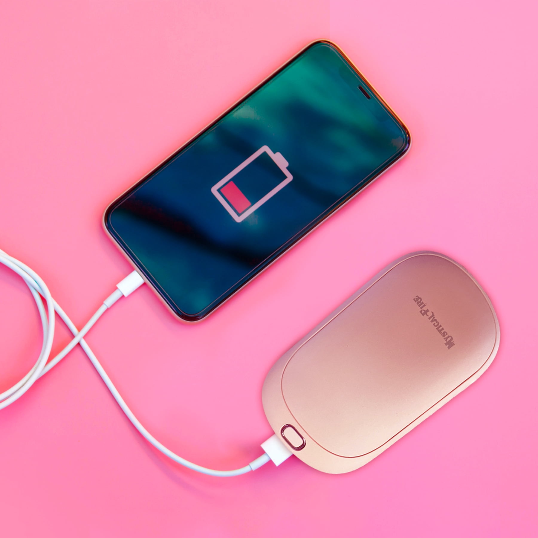 Hand Warmer Rechargeable USB C 5200mAh Portable Electric Charging Heater (PINK) By Mystical Fire Great Gift For Men & Women - Keep Your Hands Warm In The Outdoors While Camping Skiing Or Hunting