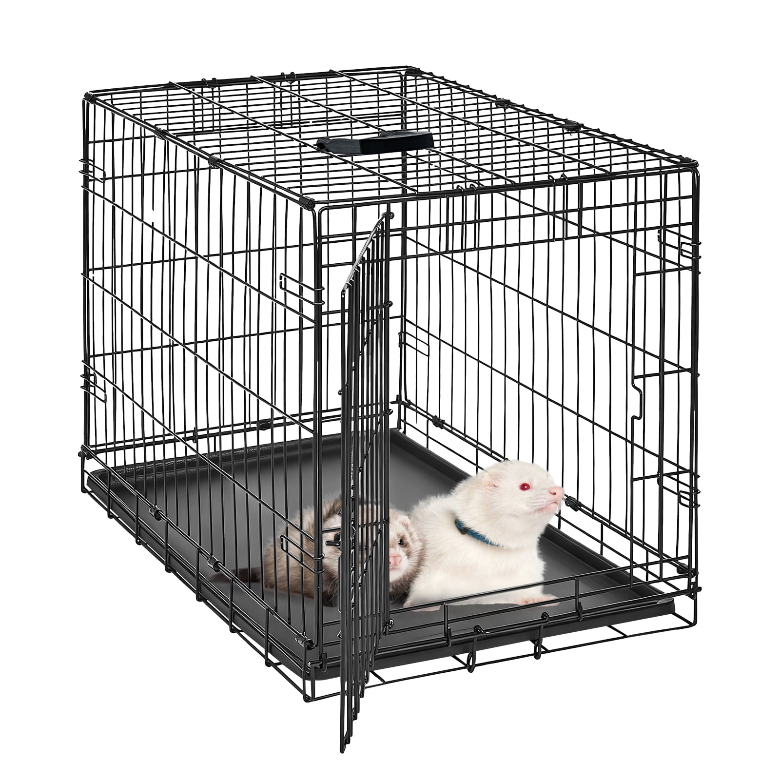 24/48 Inch Dog Crate, Portable Dog Crate with Slide Out Tray, Top & Front Door, Folding Small Critter Cage for Dog, Cat, Bunny, Ferret, Chinchilla, Cat, Rat