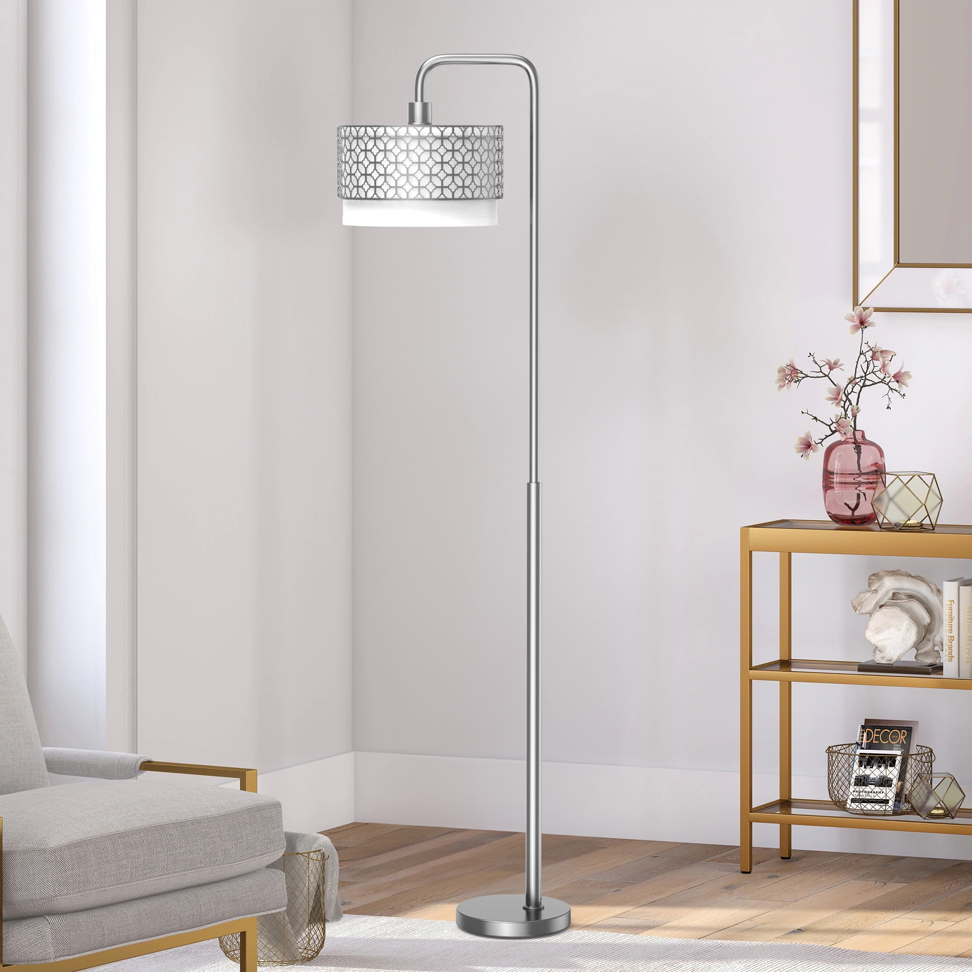 Metal Modern Standing Lamp, Silver Floor Lamp for Living Room Bedroom, Study Room, Office