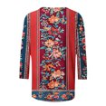 thumbnail image 5 of JTZGDY Womens Henley Shirts Vintage Floral Printed Summer 3/4 Length Sleeve Button Neckline Graphic T-Shirts Loose Dressy Casual Tunic Tees Tops Ladies Elegant Blouse Red S, 5 of 8