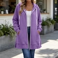 thumbnail image 2 of Zysthvn Tunic Hoodies Women Full Zip Casual Fall Drawstring Women's Sweatshirt with Pockets Solid Long Sleeve Loose Fit Tops, 2 of 9