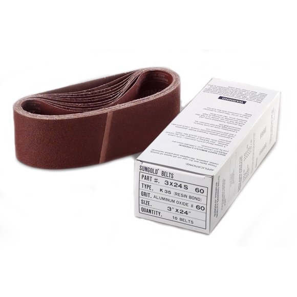 Sungold Abrasives 3X24S60 64665 3 By 24" 60 Grit Portable Belts Premium Industrial X -Weight Aluminum Oxide, 10 Belts/Box