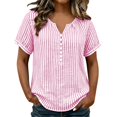 thumbnail image 5 of GZWYHT Cotton Linen Women's Summer Tops Boho V Neck Pleated Blouses Dressy Casual Short Sleeve Shirts Vacation Outfits Pink M, 5 of 9