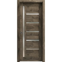 Sliding French Pocket Door 28 x 80 inches | Quadro 4088 Cognac Oak with Frosted Glass | Kit Trims Rail Hardware | Solid Wood Interior Bedroom Sturdy Doors