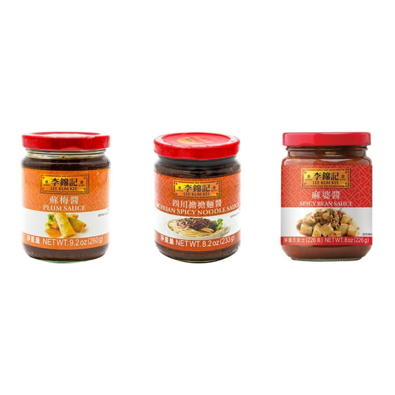 NineChef Brand Spoon Plus 3 Pack Lee Kum Kee Cooking Sauce, 3 Flavors(Plum Sauce,Sichuan Spicy Noodle Sauce,Spicy Bean Sauce)