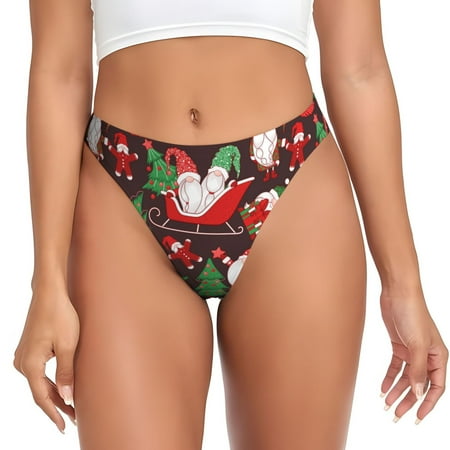 Qokaie Merry Christmas1 Printed Women s Cotton Thong Underwear  Sexy Breathable Panties G-string-X-Large