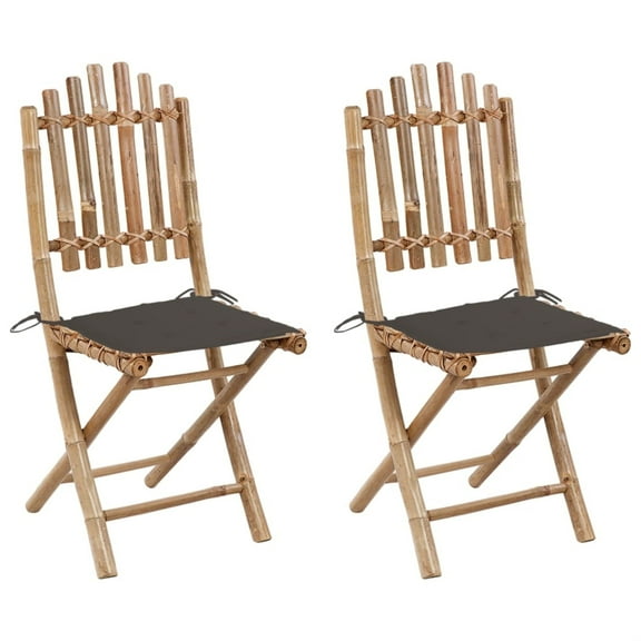 vidaXL Folding Patio Chairs 2 pcs with Cushions Bamboo