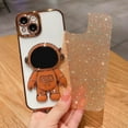 thumbnail image 2 of Compatible for iPhone 13 Bling Plating Astronaut Hidden Stand Case, Cute 6D Stand Glitter Phone Case for Women Girls Soft TPU Shockproof Back Cover - Orange, 2 of 13