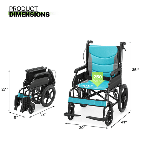 Magshion *FDA APPROVED* Transport Wheelchair With Flip Back Footrests, Folding Transport Chair with Seat Belt, Folding Wheelchair for Storage and Travel, 250lbs Weight Capacity, Black