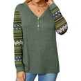 thumbnail image 2 of ANYJOIN Womens Button Up Long Sleeve Henley Tunic Tops V-Neck Casual Color Block Sweatshirt, 2 of 4