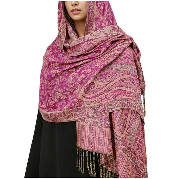 ZQUUVOU Women's Shawls and Wraps Soft Pashmina Ethnic Style Warm Vintage Scarf Silky Reversible Paisley Tassels Scarf White