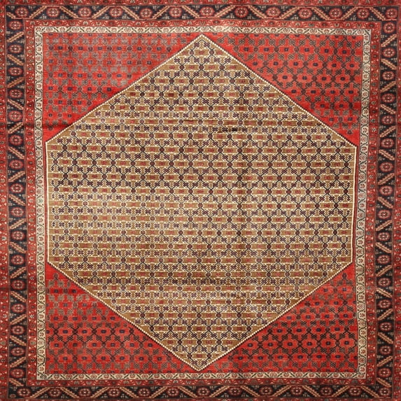 Ahgly Company Indoor Square Traditional Red Persian Area Rugs, 7' Square