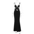 thumbnail image 5 of Hollow Out Metal Ring Backless Sexy Long Dress Women's Halter V-Neck Sleeveless Dress, Solid Color, 5 of 14