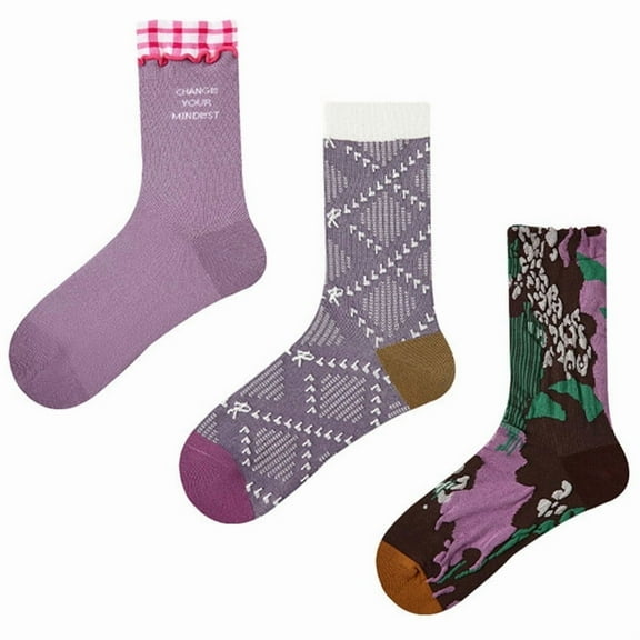 Vintage Floral Patterned Cotton Socks ,Novelty Cute comfy Socks for Women and Girls,3 Pack
