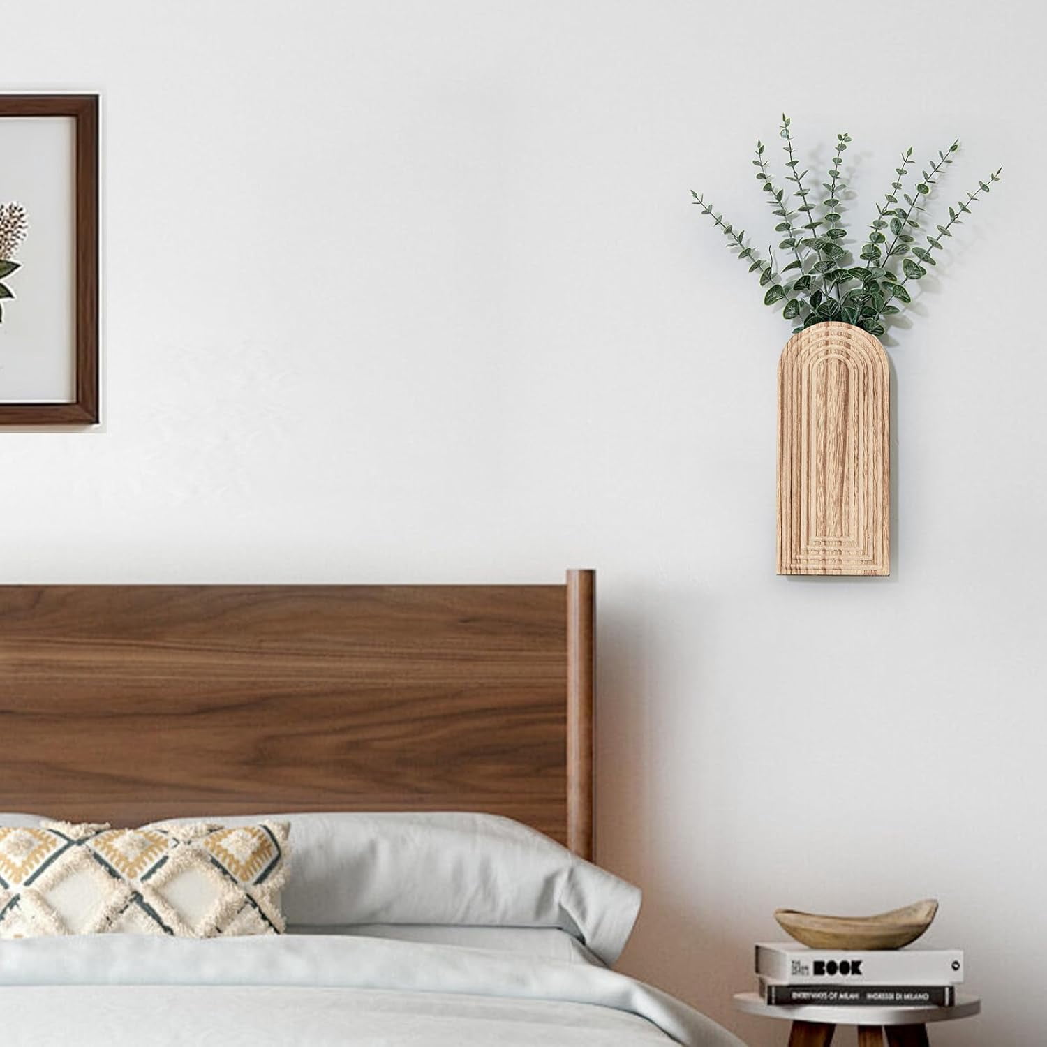 Wooden Wall Planter Vase Set of 2, Boho Hanging Planter for Indoor Plants & Flowers, Natural Wood Wall-Mounted Planters for Art Home Decor - Living Room, Bedroom, Bathroom, Patio