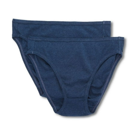 

Women s Cottonique W22207 Latex Free Organic Cotton High Cut Panty - 2 Pack (Melange Blue 8)