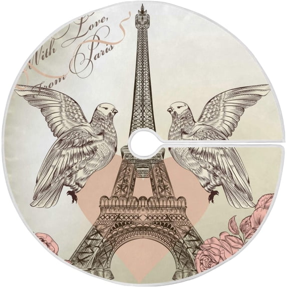 FMSHPON Paris Tower Xmas Christmas Tree Skirt Stand Mat for Holiday Party Decoration Indoor Outdoor 36 inches