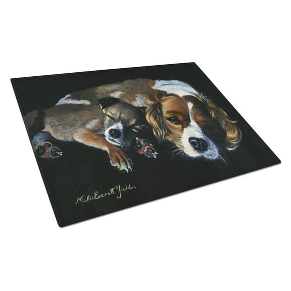 Cozy Pals with Cavalier Spaniel Glass Cutting Board Large
