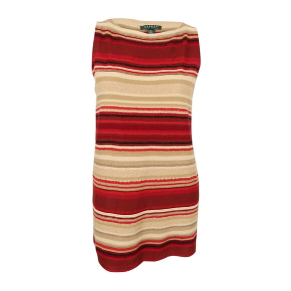 Lauren Ralph Lauren Womens Stripe Sleeveless Linen Blend Sweater (1X, Red Multi)