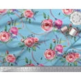 thumbnail image 3 of Soimoi Blue Cotton Cambric Fabric Leaves & Ranunculus Floral Print Fabric by Yard 56 Inch Wide, 3 of 3