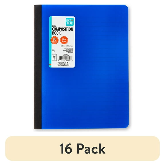 (16 pack) Pen+Gear Wide Ruled Poly Composition Book, 7.5" x 9.75", Blue, 80 Sheets