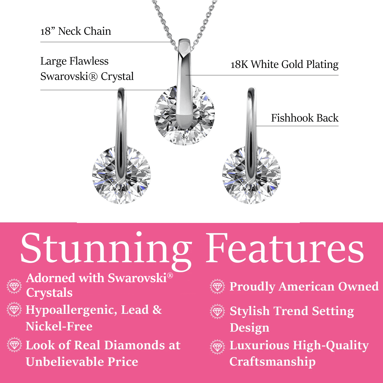 Cate & Chloe Mckayla 18k White Gold Plated Silver Jewelry Set with Swarovski Crystals Gift for Women