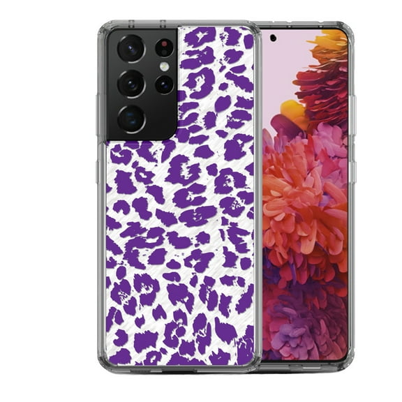 Shockproof Hybrid Bumper Phone Case for Samsung Galaxy S21 Ultra, by OneToughShield ® - Cheetah Purple